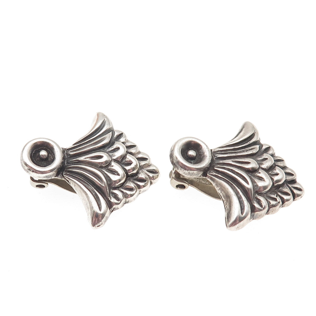 Ben-Amun 925 Sterling Silver Vintage Modernist Floral Oxidized Clip On Earrings