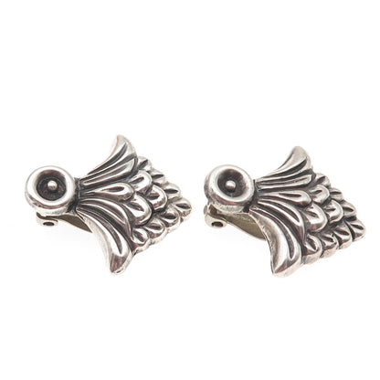 Ben-Amun 925 Sterling Silver Vintage Modernist Floral Oxidized Clip On Earrings