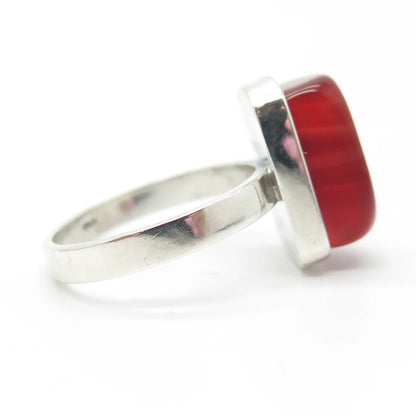 925 Sterling Silver Vintage Real Red Agate Gemstone Ring Size 7.25