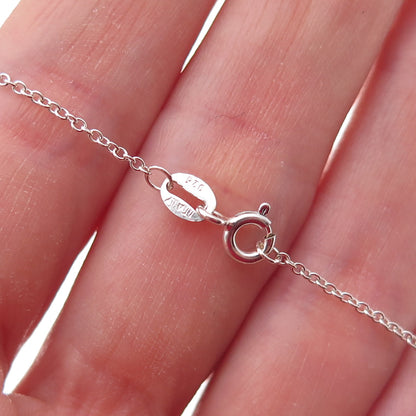 925 Sterling Silver Real Black Spinel & C Z Floral Cable Chain Necklace 18"