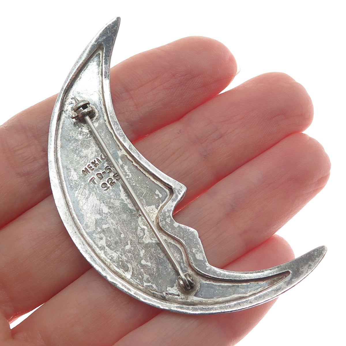925 Sterling Silver Vintage Mexico Man in The Moon Crescent Pin Brooch