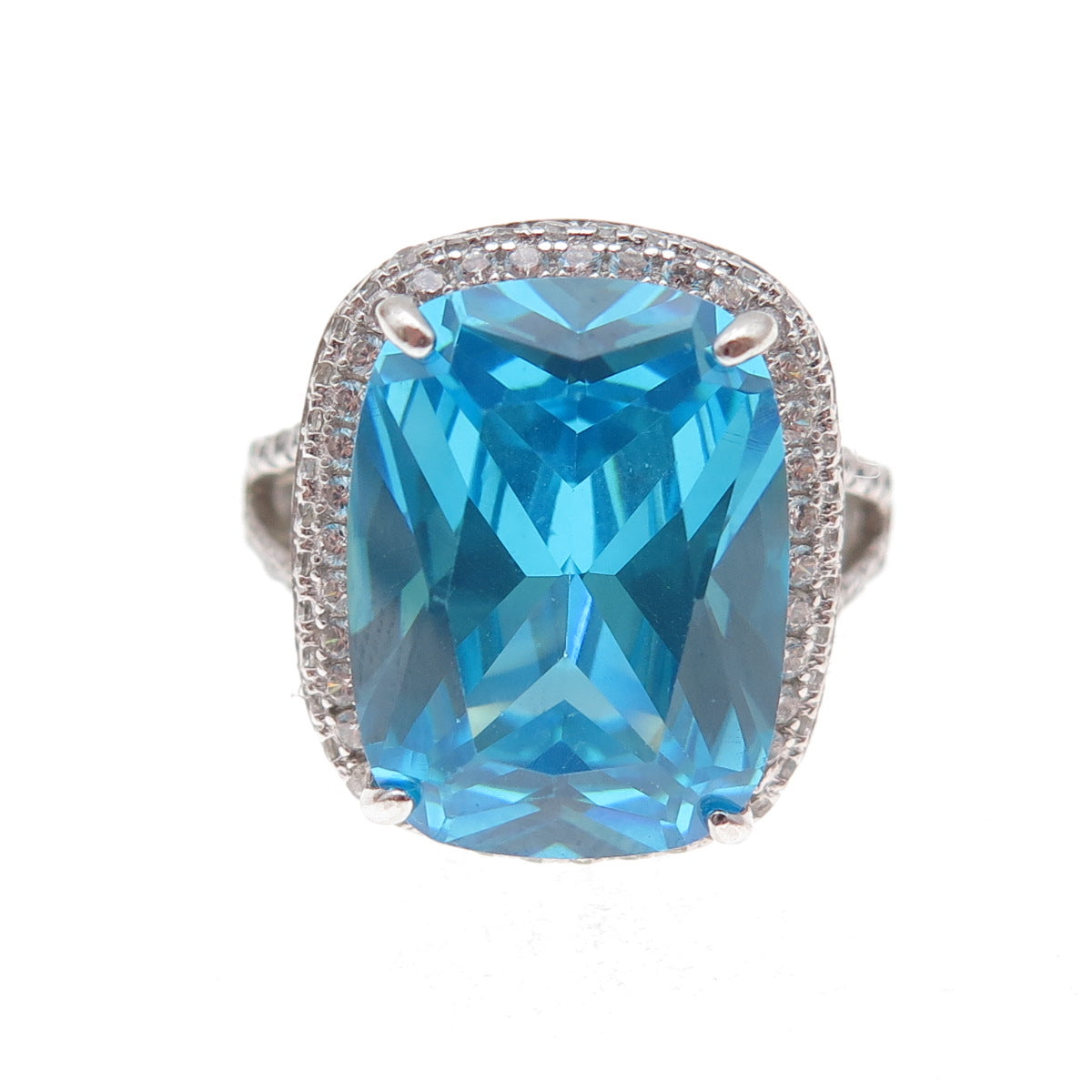 925 Sterling Silver Blue & White C Z Ring Size 7.25