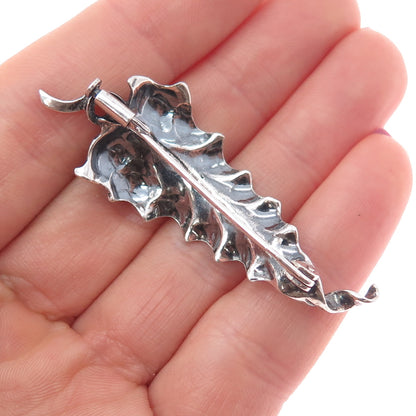800 Silver Vintage Floral Leaf Oxidized Pin Brooch