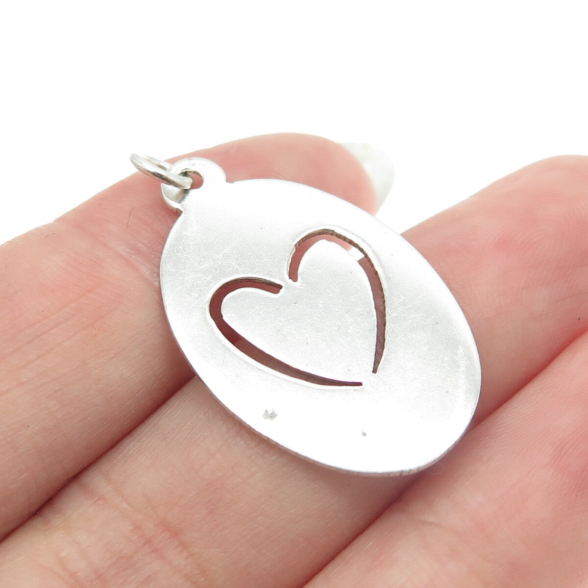 925 Sterling Silver Vintage Heart Oval Tag Charm Pendant
