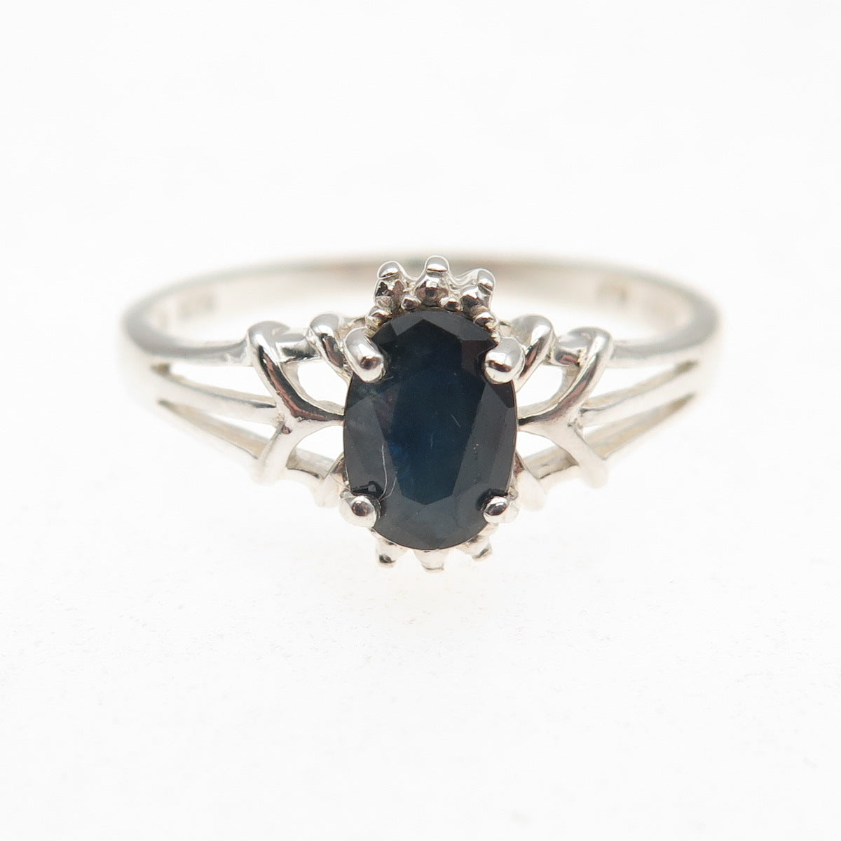 Avon RJ Graziano 925 Sterling Silver Vintage Real Oval-Cut Sapphire Ring Size 9