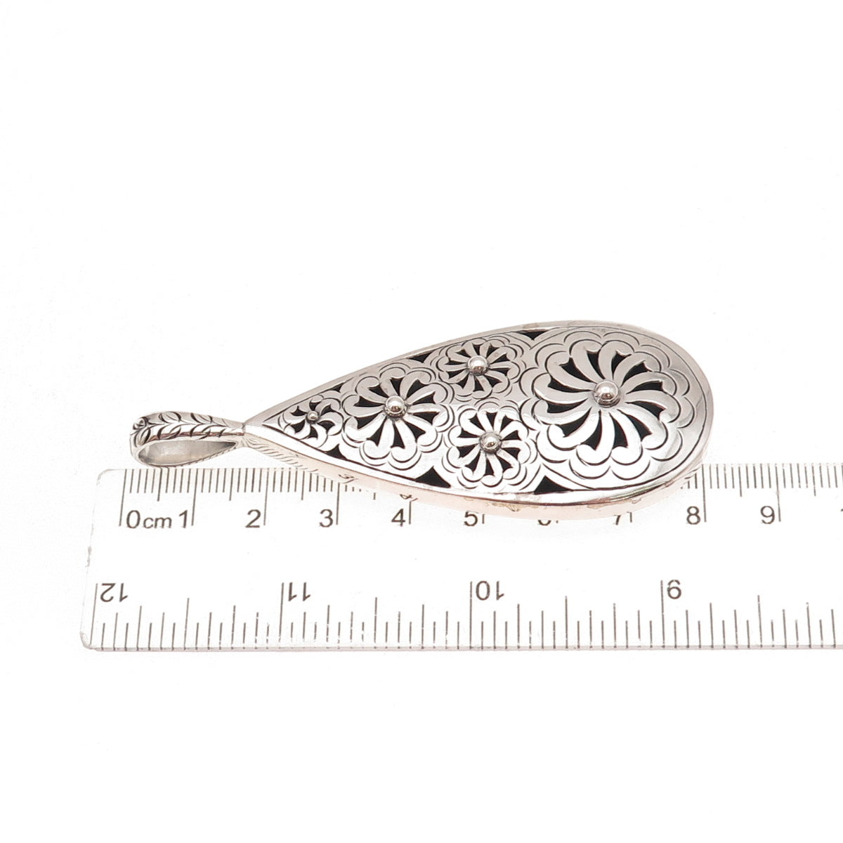 Janice Girardi 925 Sterling Silver Vintage Floral Teardrop Oxidized Pendant