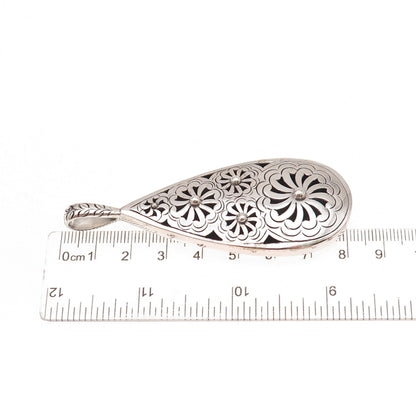 Janice Girardi 925 Sterling Silver Vintage Floral Teardrop Oxidized Pendant
