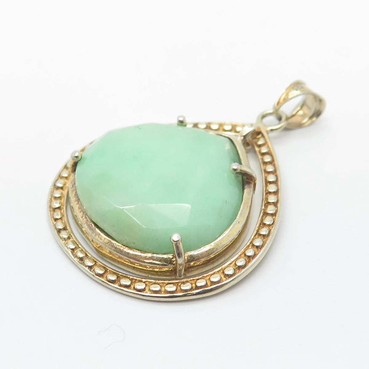 925 Sterling Silver Vintage Cleets Real Jade Gemstone Pendant