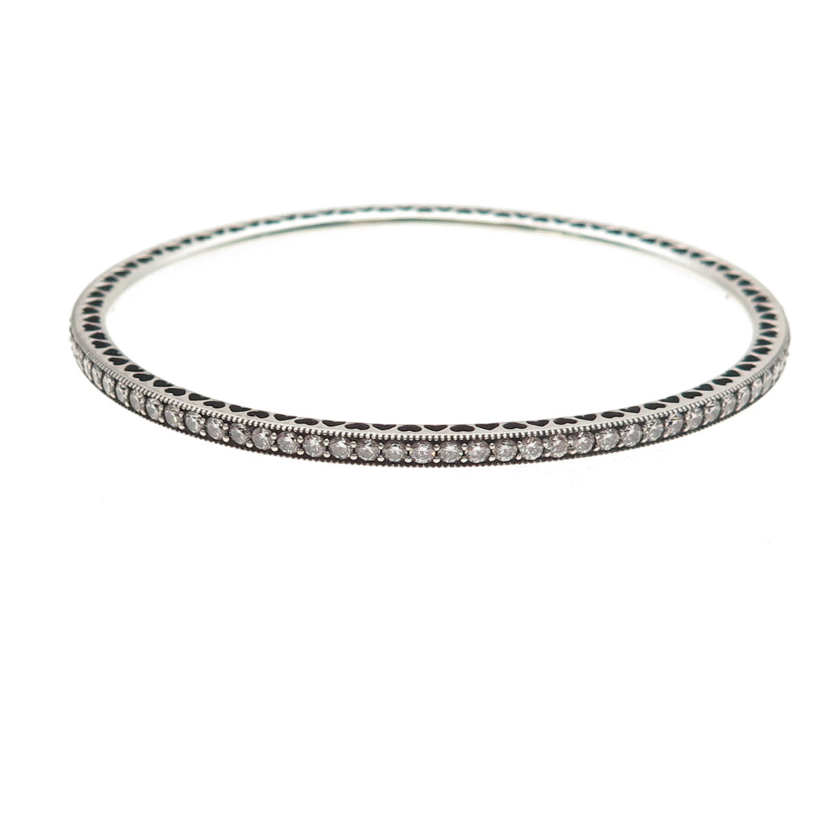 Pandora 925 Sterling Silver Round-Cut C Z Bangle Bracelet 6.5"