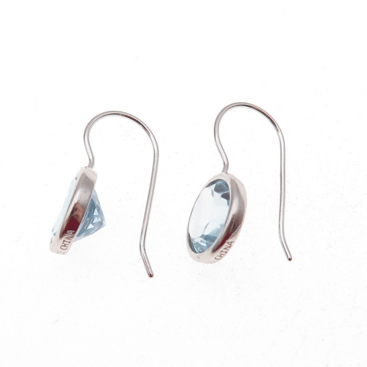 Han 925 Sterling Silver Real Round-Cut Blue Topaz Dangle Earrings