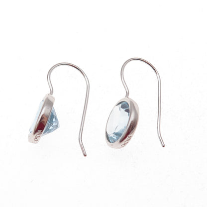 Han 925 Sterling Silver Real Round-Cut Blue Topaz Dangle Earrings