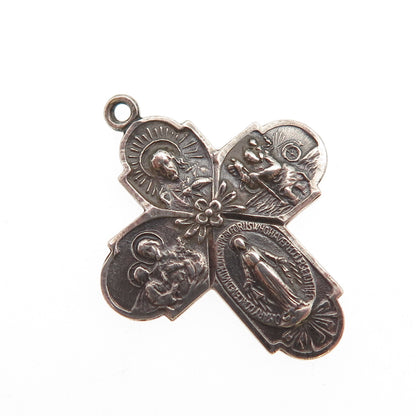 925 Sterling Silver Antique Art Deco 4-Way Cross Catholic Oxidized Pendant