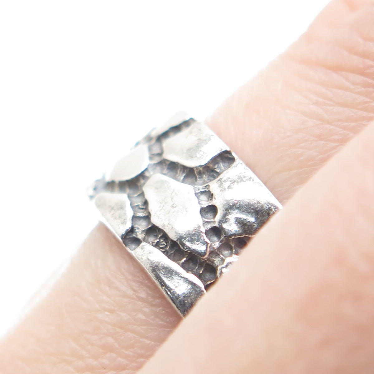 925 Sterling Silver Vintage Cracked Desert Oxidized Band Ring Size 10