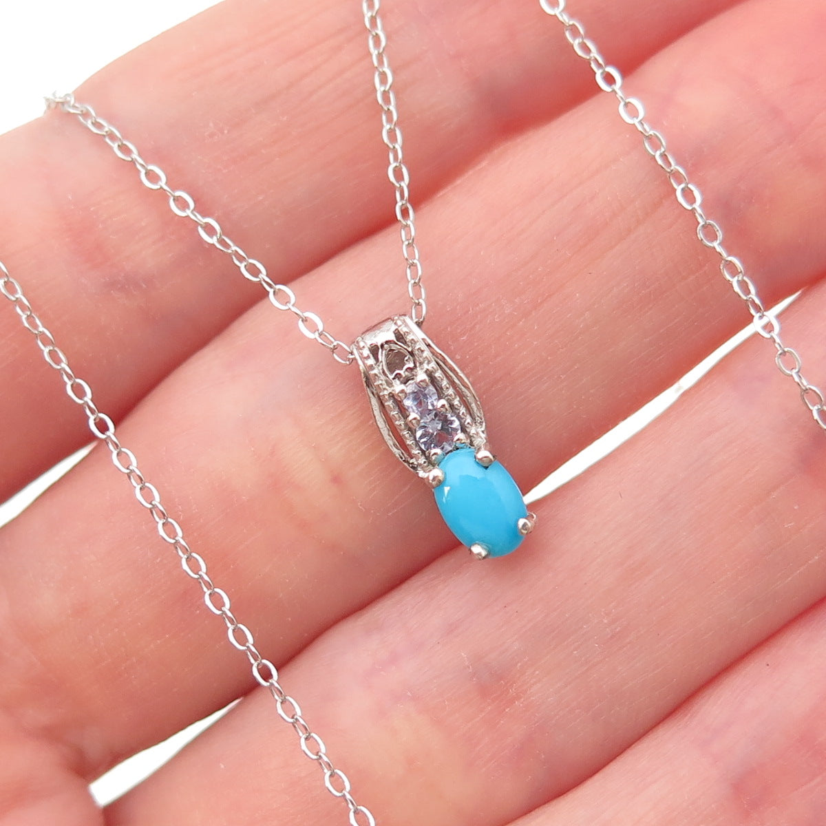 Chuck Clemency 925 Sterling Silver Real Turquoise & Tanzanite Chain Necklace 20"