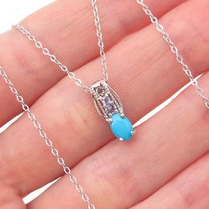 Chuck Clemency 925 Sterling Silver Real Turquoise & Tanzanite Chain Necklace 20"