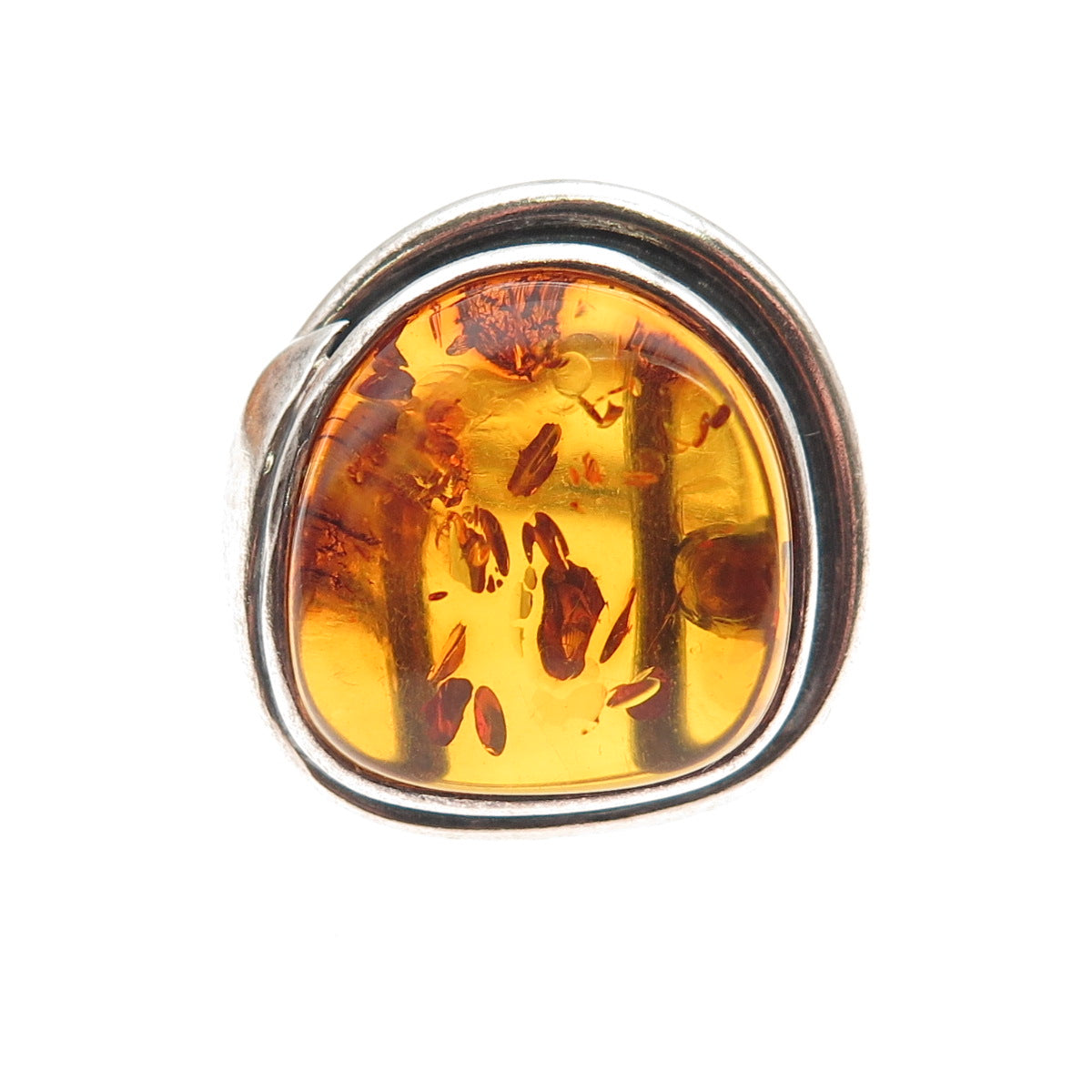 925 Sterling Vintage Poland Real Amber Modernist Adjustable Ring Size 8.75