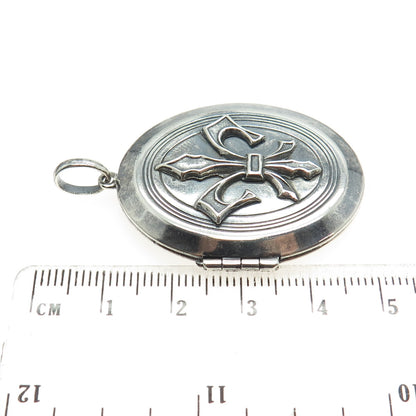 925 Sterling Silver Antique Art Deco Fleur-de-Lis Oxidized Locket Pendant