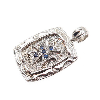 Jolusa 925 Sterling Silver Real Round-Cut Sapphire Maltese Cross Pendant