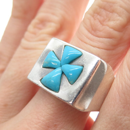 JAY KING DESERT ROSE 925 Sterling Vintage Real Turquoise Cross Ring Size 10.25