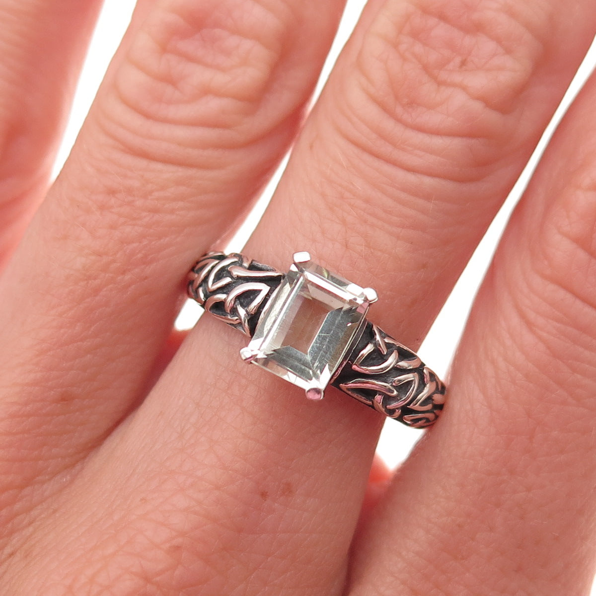 Solvar Sterling Silver Vintage Ireland Real Green Amethyst Trinity Ring Size 8