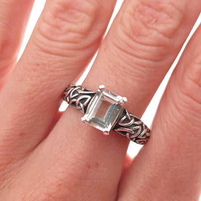 Solvar Sterling Silver Vintage Ireland Real Green Amethyst Trinity Ring Size 8