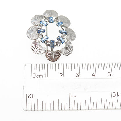 CARL ART 925 Sterling Silver Antique Art Deco Blue & White Rhinestone Pin Brooch
