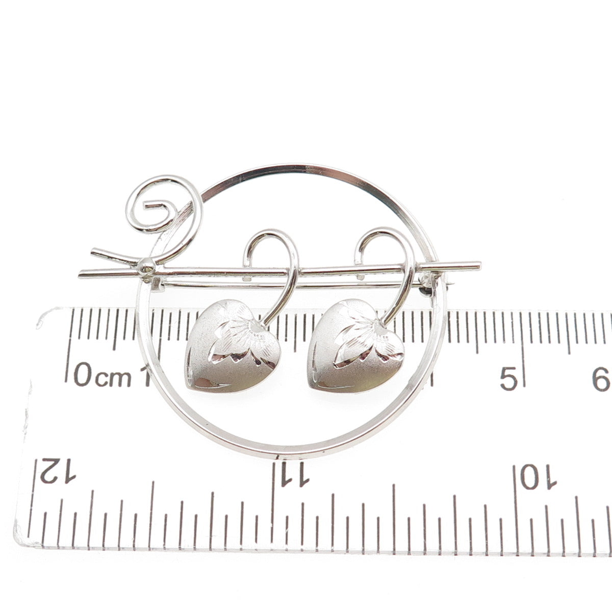 D'OR 925 Sterling Silver Antique Art Deco Floral Heart Pin Brooch