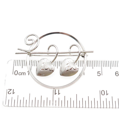 D'OR 925 Sterling Silver Antique Art Deco Floral Heart Pin Brooch