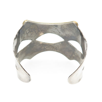 925 Sterling Silver 2-Tone Vintage Mexico Modernist Adjustable Bracelet 6.75"