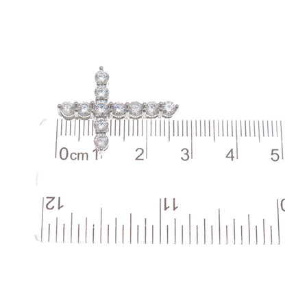 925 Sterling Silver Round-Cut Shaped C Z Cross Pendant