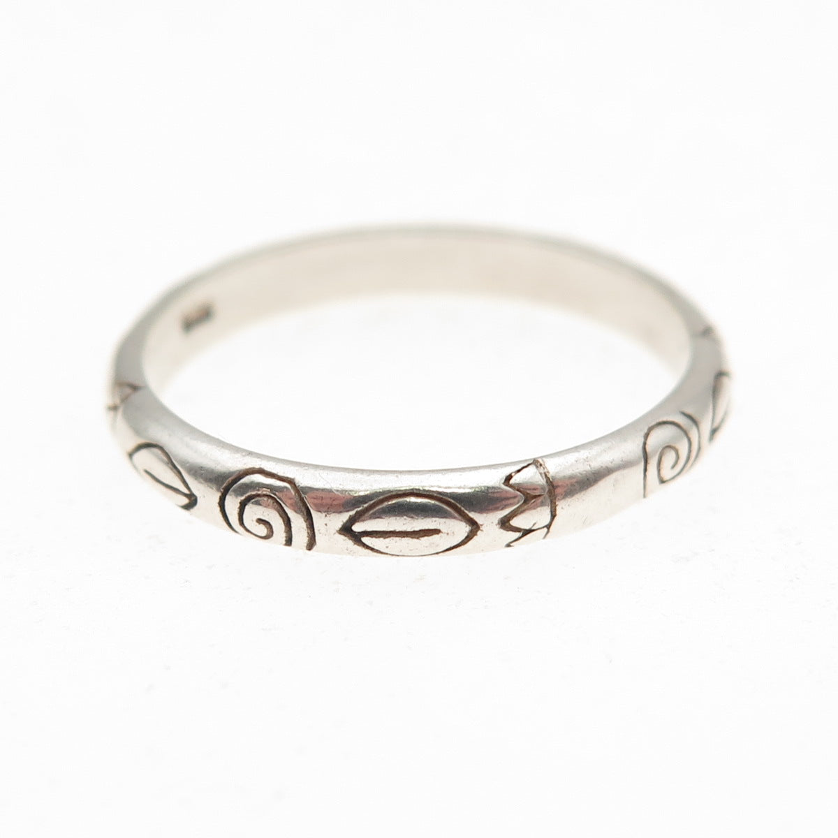 925 Sterling Silver Vintage Ethnic Scroll Band Ring Size 7
