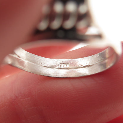 925 Sterling Silver Vintage Modernist Spring Oxidized Ring Size 6.5