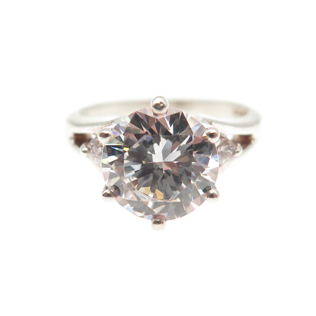 925 Sterling Silver Round-Cut C Z Engagement Ring Size 6