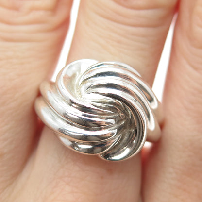 925 Sterling Silver Vintage Modernist Twisted Wavy Ribbed Ring Size 7