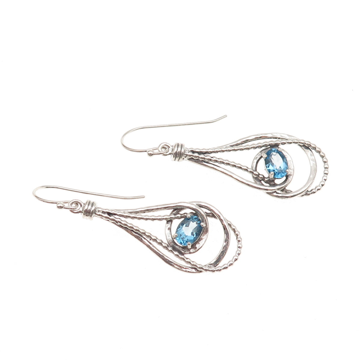 Or Paz PZ Sterling Silver Vintage Israel Real Swiss Blue Topaz Dangle Earrings