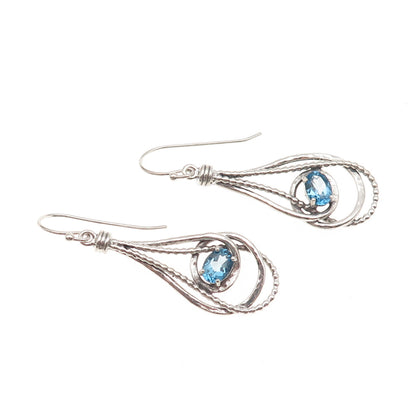 Or Paz PZ Sterling Silver Vintage Israel Real Swiss Blue Topaz Dangle Earrings