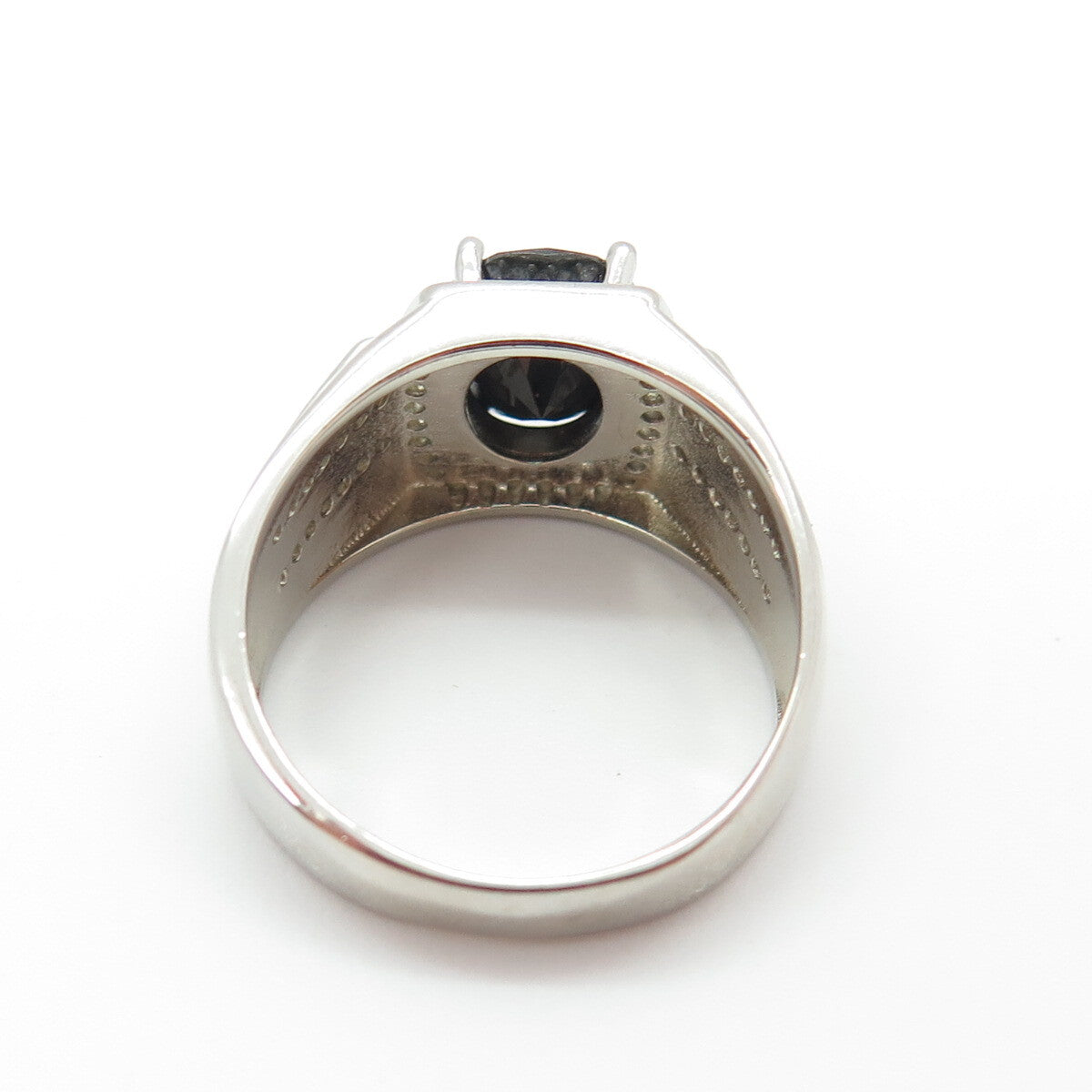 925 Sterling Silver Real Hematite & Round-Cut C Z Ring Size 8.25