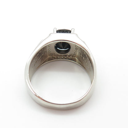 925 Sterling Silver Real Hematite & Round-Cut C Z Ring Size 8.25