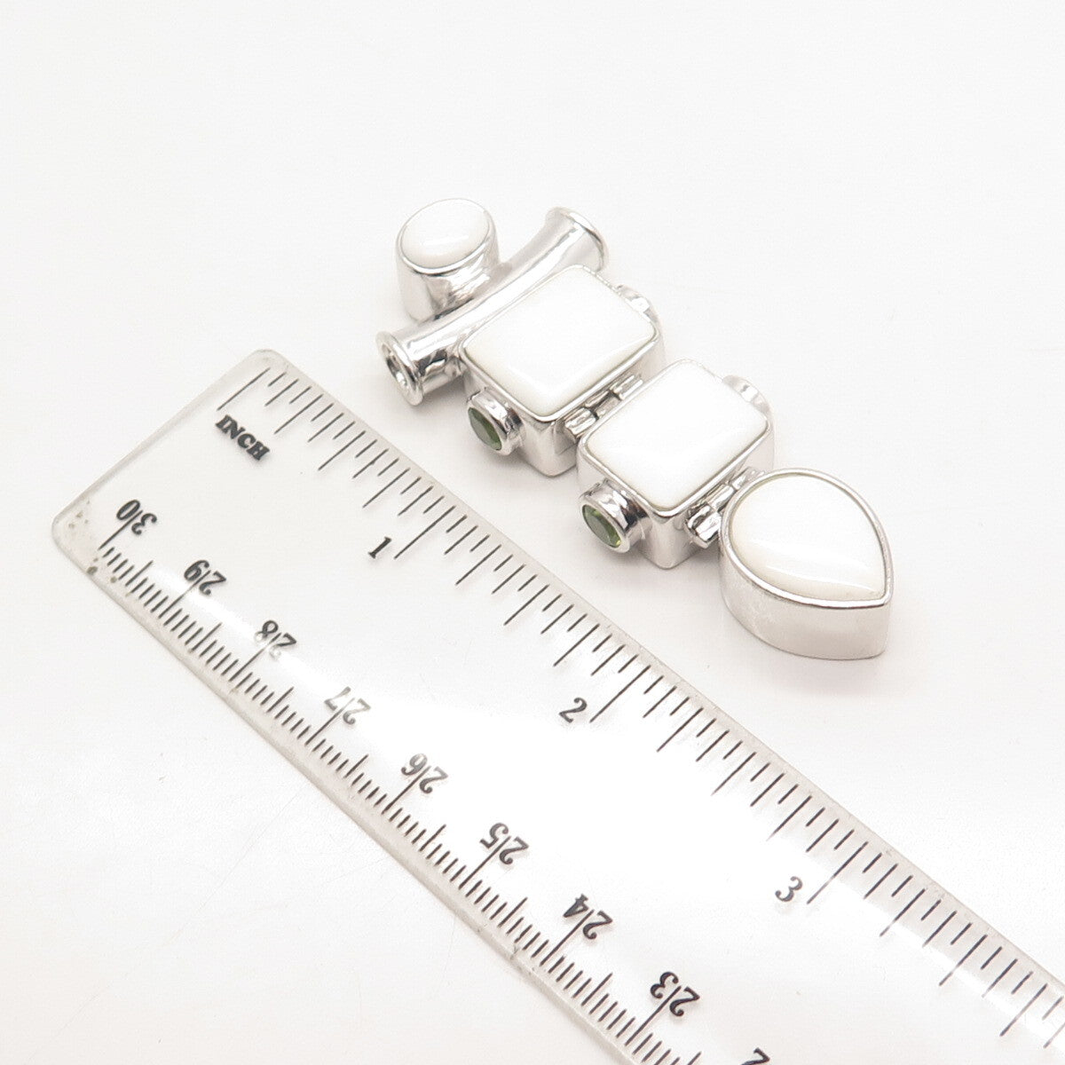 925 Sterling Silver Vintage Chapal-Zenray White Onyx & Peridot Gem Slide Pendant