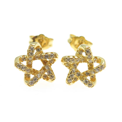 925 Sterling Silver Gold Plated Round-Cut C Z Star Stud Earrings