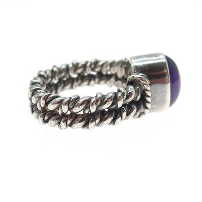925 Sterling Silver Vintage Real Cabochon Amethyst Oxidized Ring Size 6.5