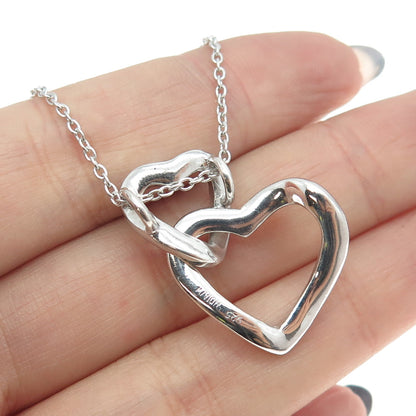 925 Sterling Silver Real Round-Cut Diamond Loving Heart Chain Necklace 16-18"