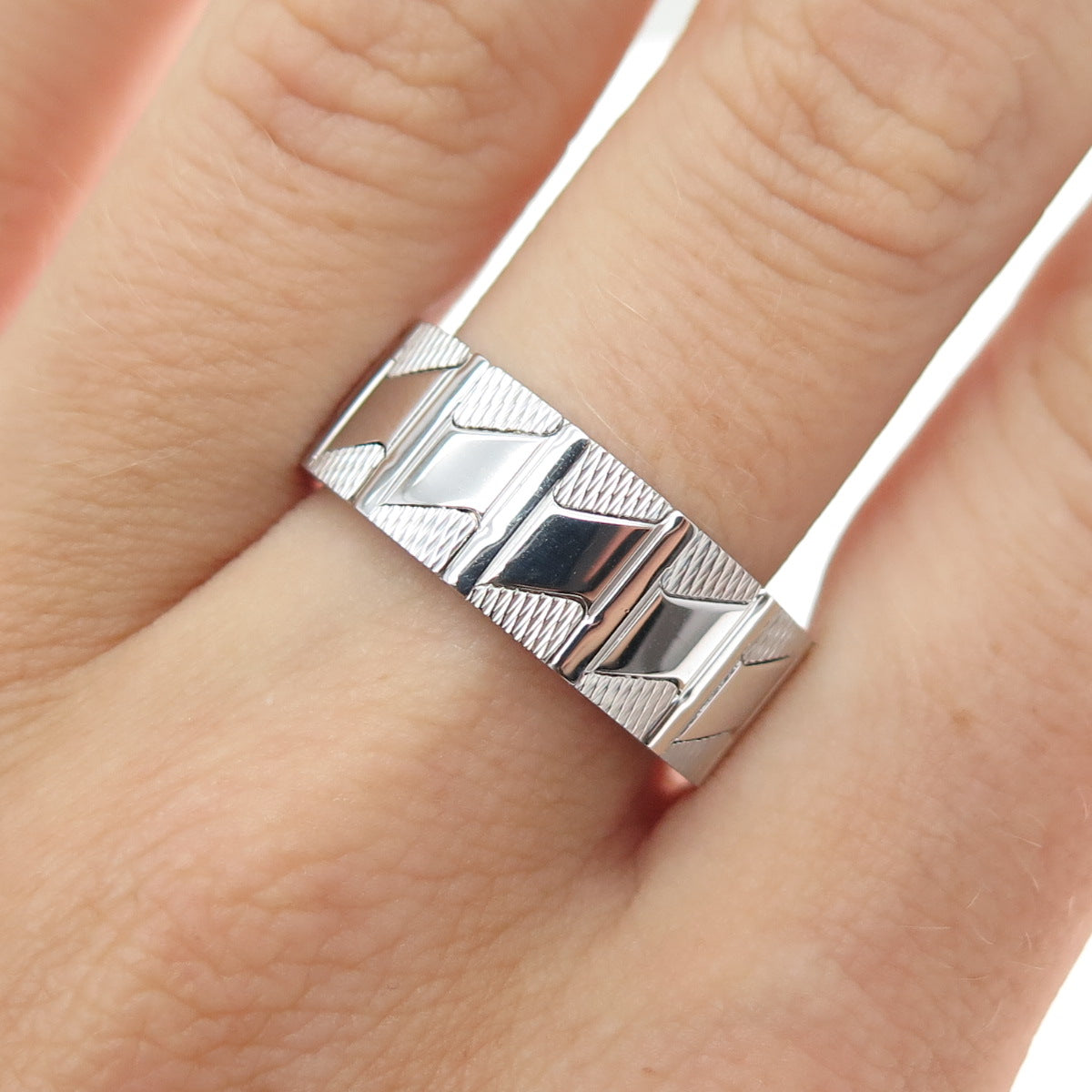 NEOS 925 Sterling Silver Textured Zig Zag Band Ring Size 8.75