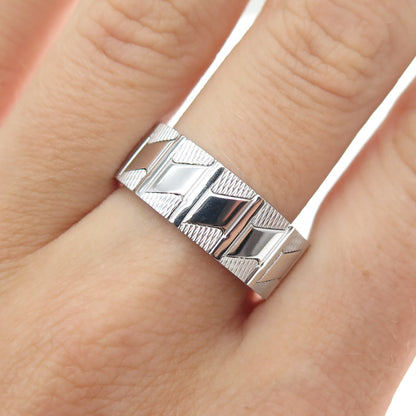 NEOS 925 Sterling Silver Textured Zig Zag Band Ring Size 8.75