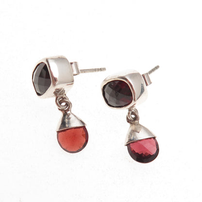 Acleoni 925 Sterling Silver Vintage Real Red Garnet Dangle Earrings