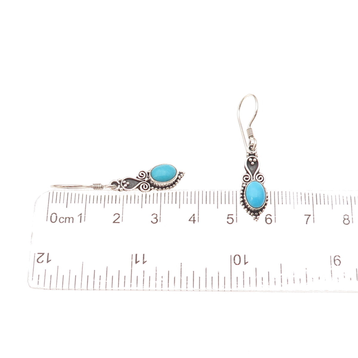 925 Sterling Silver Vintage Real Sleeping Beauty Turquoise Dangle Earrings