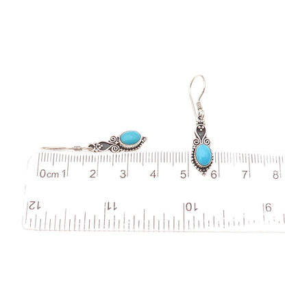 925 Sterling Silver Vintage Real Sleeping Beauty Turquoise Dangle Earrings