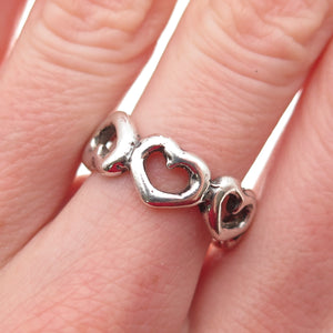 925 Sterling Silver Vintage Open Heart All Around Oxidized Ring Size 7.25