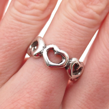 925 Sterling Silver Vintage Open Heart All Around Oxidized Ring Size 7.25