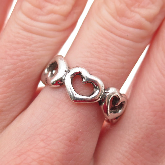 925 Sterling Silver Vintage Open Heart All Around Oxidized Ring Size 7.25